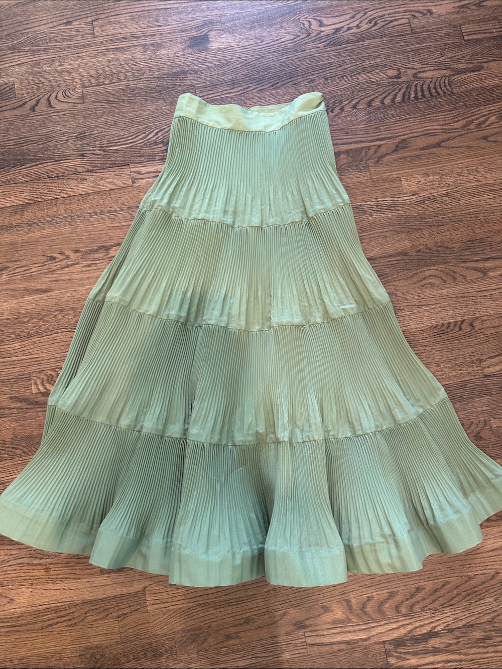 Zimmermann Sage Green Pleated A-Line Maxi Skirt